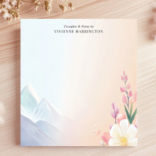 Bloco De Notas Cenário Floral Montanhas Pastel Nome Personalizado