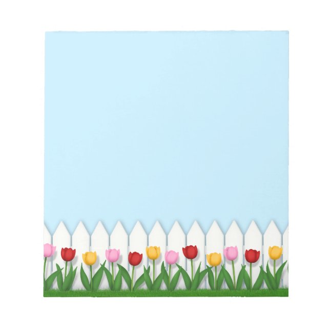 Bloco De Notas Cerca Branca Com Tulipas Personalizáveis (Frente)