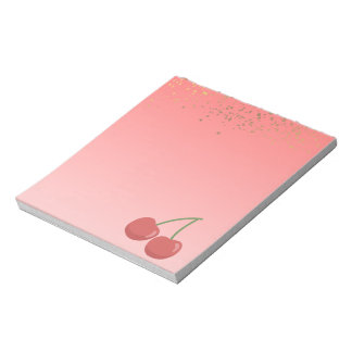 Bloco de Notas Cereja Rosa Pastel com Brilho de Es