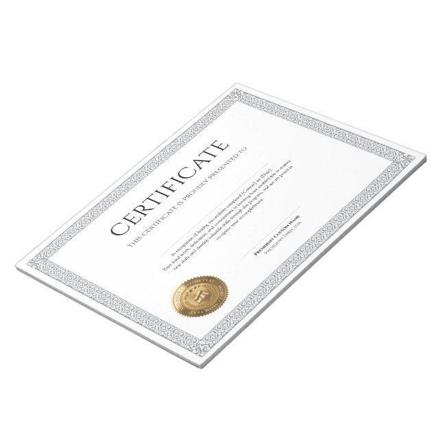 Bloco De Notas Certificado de Diploma Clássico Elegante com selo  (Inclinado)