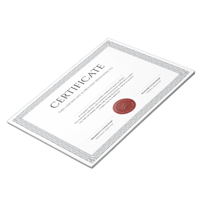 Bloco De Notas Certificado de Diploma Clássico Elegante com selo  (Inclinado)
