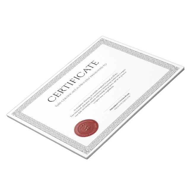 Bloco De Notas Certificado de Diploma Clássico Elegante com selo  (Inclinado)