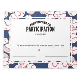 Bloco De Notas Certificados de participação de beisebol