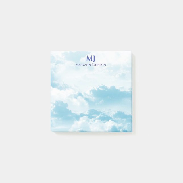Bloco De Notas Céu Azul bonito com Nuvens Personalizadas (Frente)
