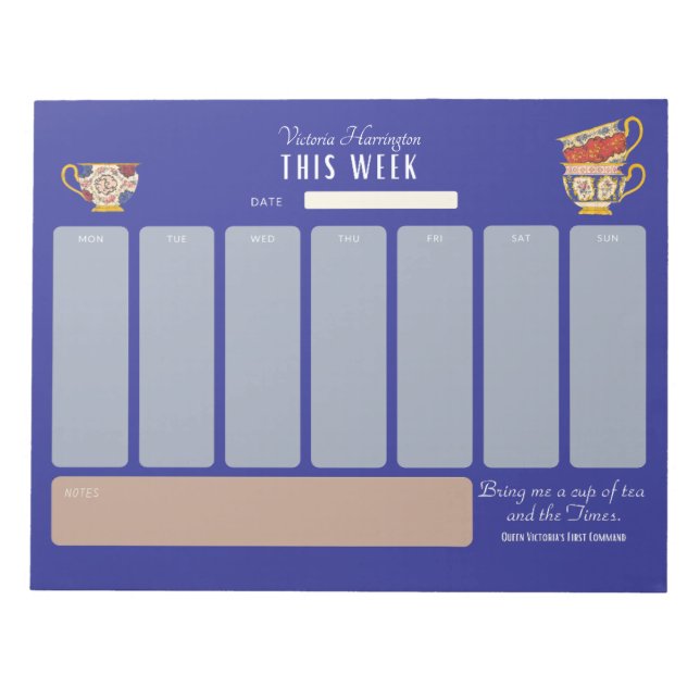 Bloco De Notas Chá da Realeza Amante Personalizado Visão Geral da (Frente)