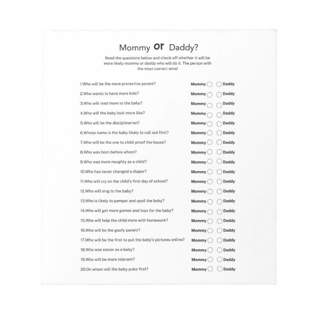 Bloco De Notas Chá de Bebê Neutro Universal para Mãe ou Pai (Frente)