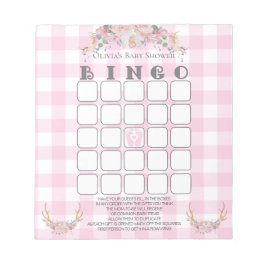 Bloco De Notas Chá de fraldas Bingo BOHO Baby Pink Gingham
