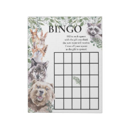 Bloco De Notas Chá de fraldas Bingo Woodland Animais Aquarela 