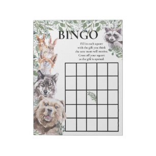 Bloco De Notas Chá de fraldas Bingo Woodland Animais Aquarela 