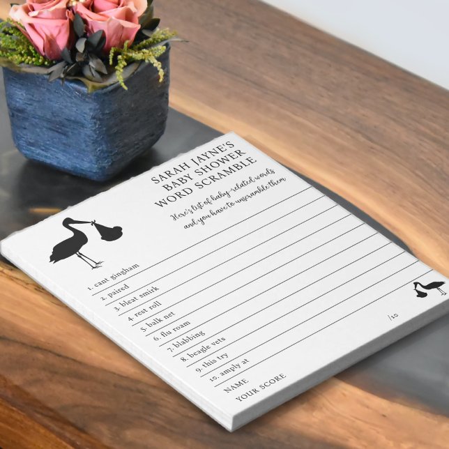 Bloco De Notas Chá de fraldas Game DIY Word Scramble (word scramble game notepad is the perfect way to keep your guests entertained)