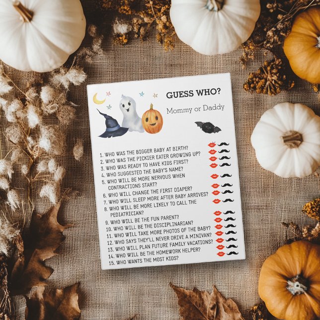 Bloco De Notas Chá de fraldas Halloween Ghost Adivinha Quem (Criador carregado)