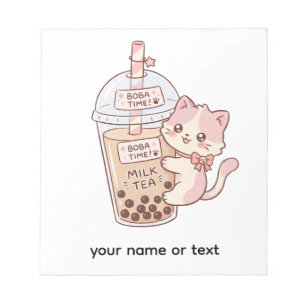 Bloco De Notas Chá de Leite com Bolhas Abraçando Gato Kawaii Ch