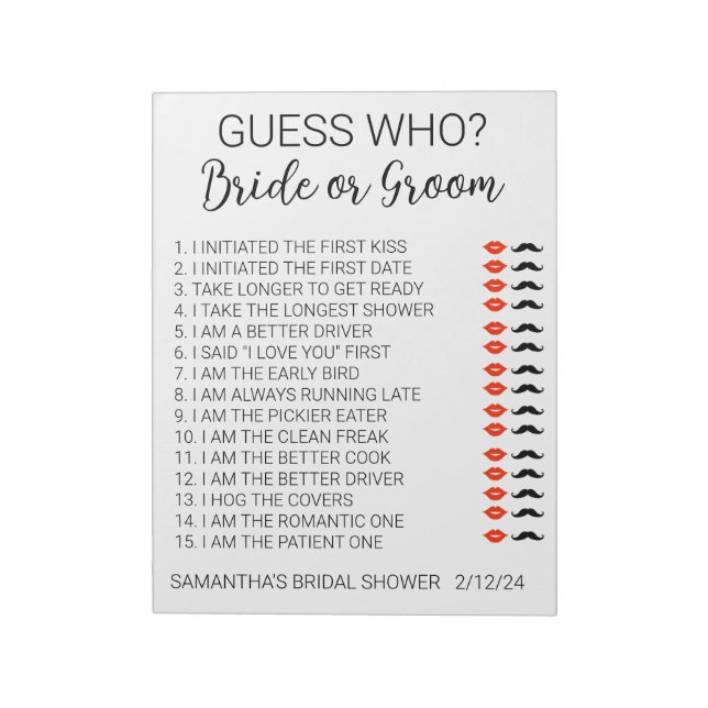 Bloco De Notas Chá de panela Jogo Adivinha Quem (Invertido)