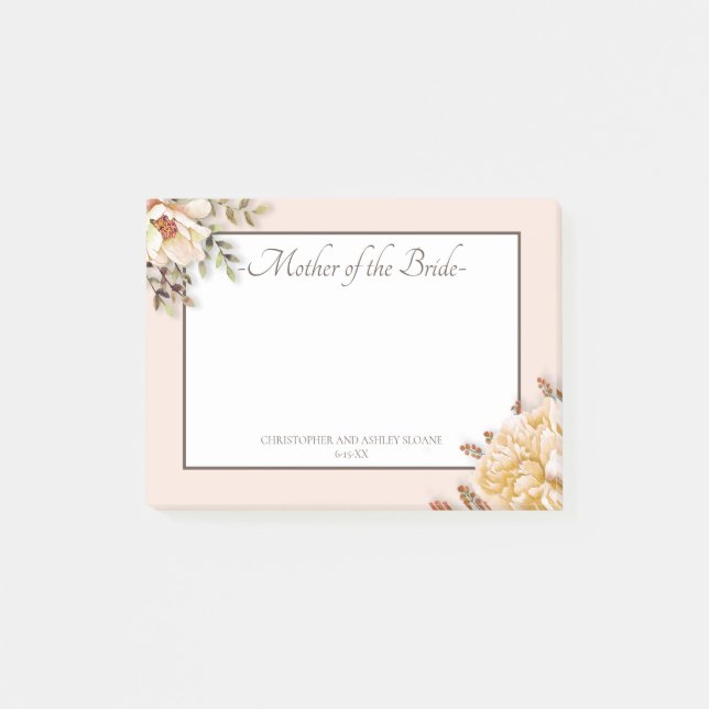 Bloco De Notas Champanhe Ivory Pink Mãe Floral da Noiva (Frente)