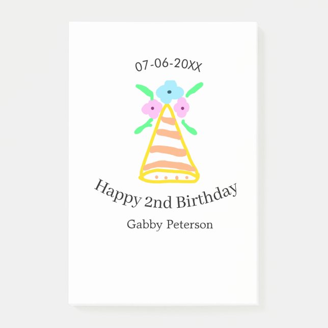 Bloco De Notas chapéu laranja 2º aniversário infantil floral retr (Frente)