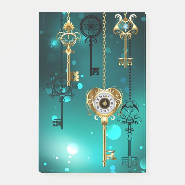 Bloco De Notas Chaves de Esqueleto Anticas em Fundo Verde (Frente)