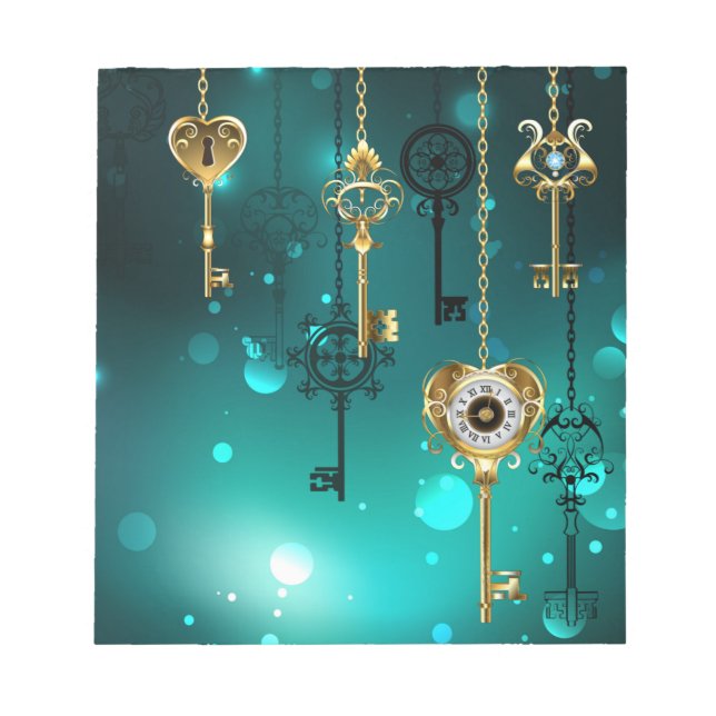 Bloco De Notas Chaves de Esqueleto Anticas em Fundo Verde (Frente)