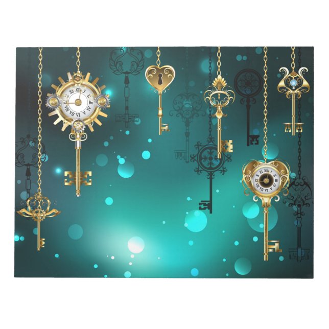 Bloco De Notas Chaves de Esqueleto Anticas em Fundo Verde (Frente)