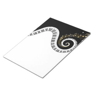 Bloco De Notas Chaves de Piano e Notas de Música Douradas