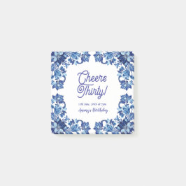 Bloco De Notas Cheers thirty birthday royal blue floral border na