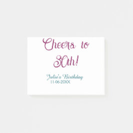 Bloco De Notas Cheers to 30th birthday name date mauve blue elega