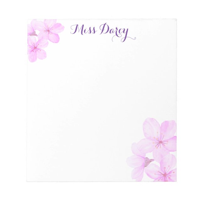 Bloco De Notas Cherry Blossom Girly Pink Floral Custom  (Frente)
