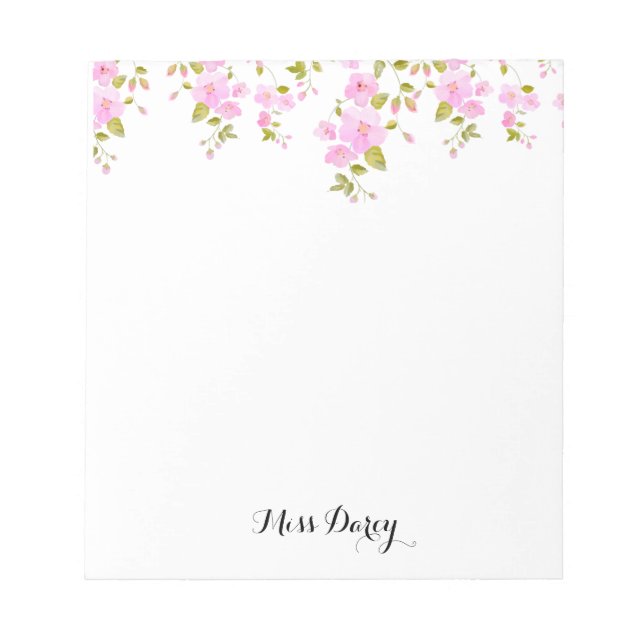 Bloco De Notas Cherry Blossom Girly Pink Floral Custom  (Frente)