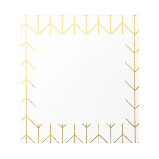 Bloco De Notas Chevron Branco Dourado Fundo Moderno Chic (Frente)