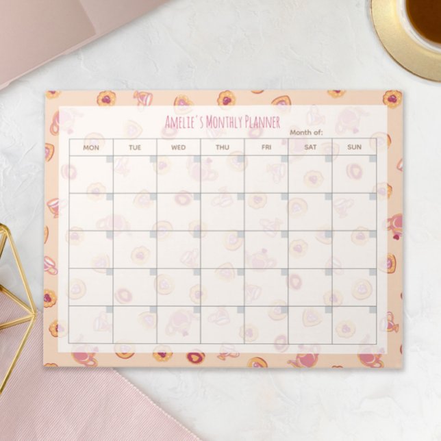 Bloco De Notas Chic Alice's Tea Party Mocha Monthly Planner (Criador carregado)