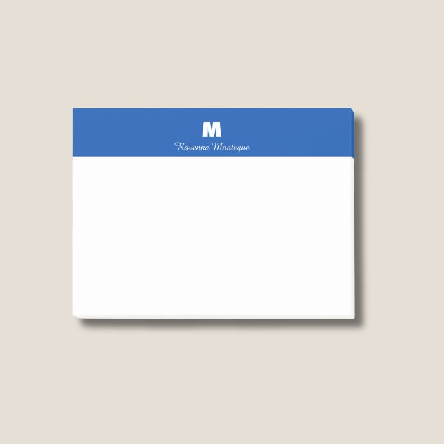 Bloco De Notas Chic Azul Cobalto Nome Personalizado Letra Monogra (Criador carregado)