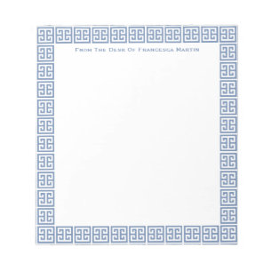 Bloco De Notas Chic Azul e Branco Personalizado com a Chave Grega