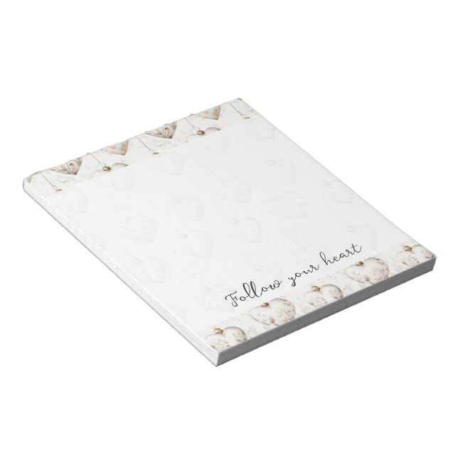 Bloco De Notas Chic Cream Grey Hearts Ornaments   (Inclinado)