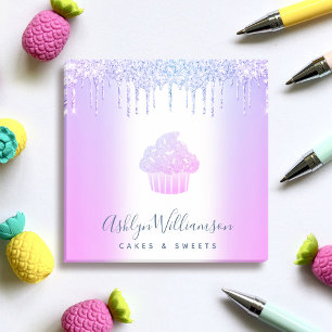 Bloco De Notas Chic Cupcake Bakery Chef Púrpura Blue Glitter Driv