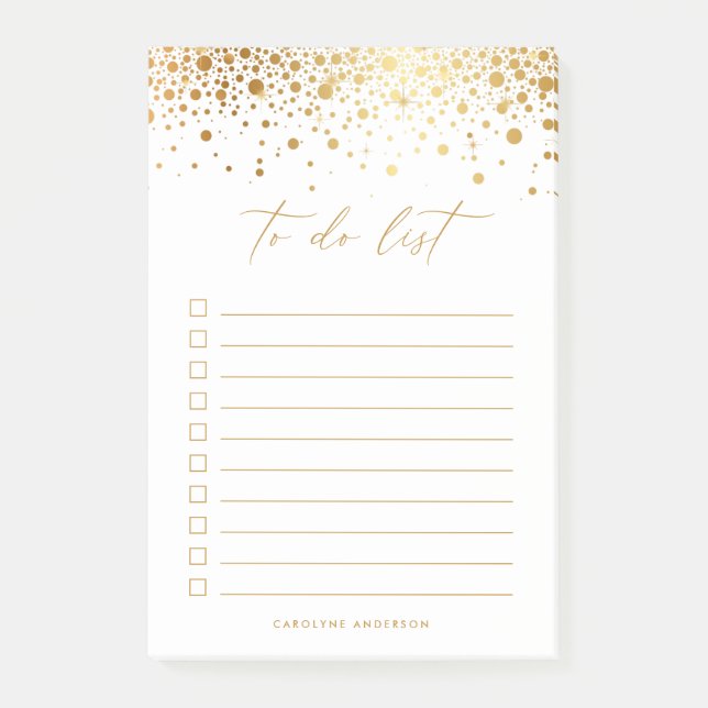 Bloco De Notas Chic Faux Gold Foil Confetti Pontos Personalizados (Frente)