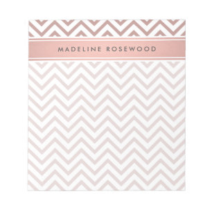 Bloco De Notas Chic Modern Rosa Dourado Chevron Monograma