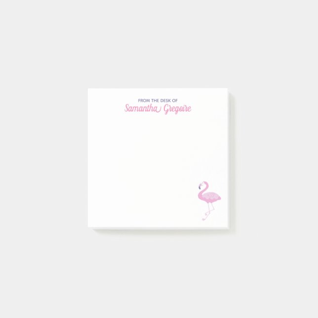 Bloco De Notas Chic Pink Flamingo Da Mesa De Nome (Frente)