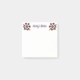 Bloco De Notas Chic Purple Faux Dourado Floral Name