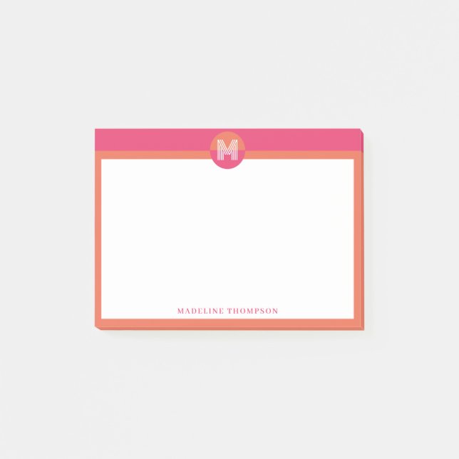 Bloco De Notas Chic Rosa Laranja Geométrico Moderno Monograma (Frente)