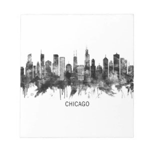 Bloco De Notas Chicago Illinois Skyline BW