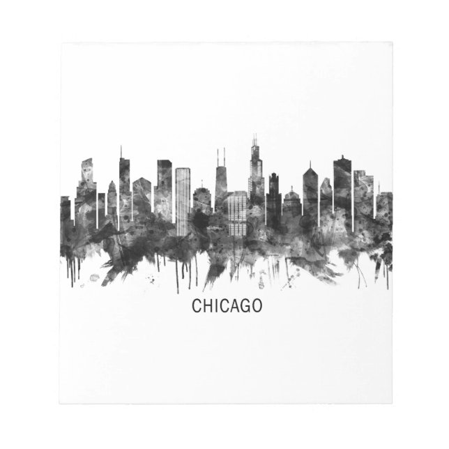 Bloco De Notas Chicago Illinois Skyline BW (Frente)