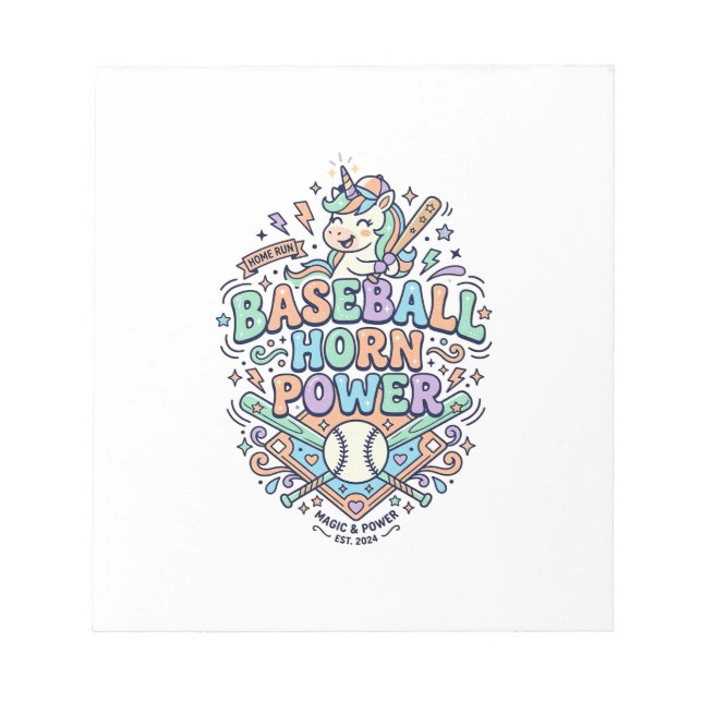 Bloco De Notas Chifre de Beisebol Unicórnio Poder Kawaii Design V (Frente)