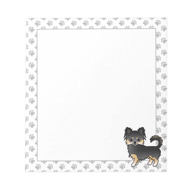 Bloco De Notas Chihuahua de Capa Comprida Preto e Marrom, Cachorr (Frente)