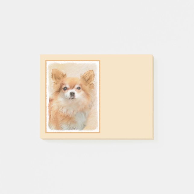 Bloco De Notas Chihuahua Pintura De Cachorro De Cabelo Longo (Frente)