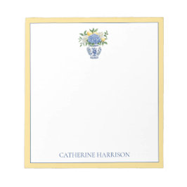 Bloco De Notas Chinoiserie azul e branca com Hydrangeas