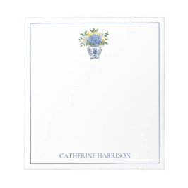 Bloco De Notas Chinoiserie azul e branca com Hydrangeas