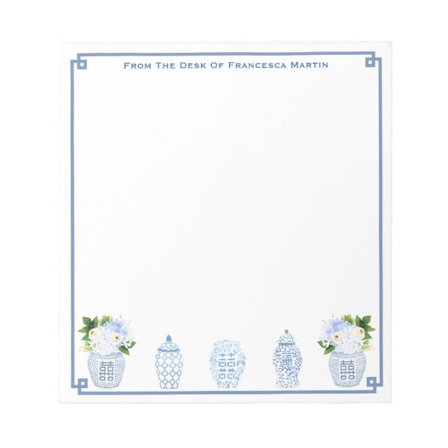 Bloco De Notas Chinoiserie Azul E Branco Personalizada (Frente)