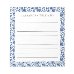 Bloco De Notas Chinoiserie Floral Blue Personalizado Nome Vincula