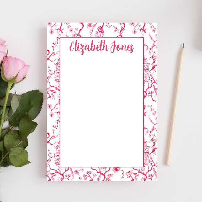 Bloco De Notas Chinoiserie Rosa Personalizada, Grande Pagoda do M (Criador carregado)