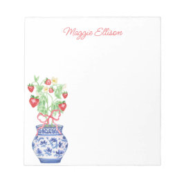 Bloco De Notas Chinoiserie Vase de Morangos Vermelhos Personaliza