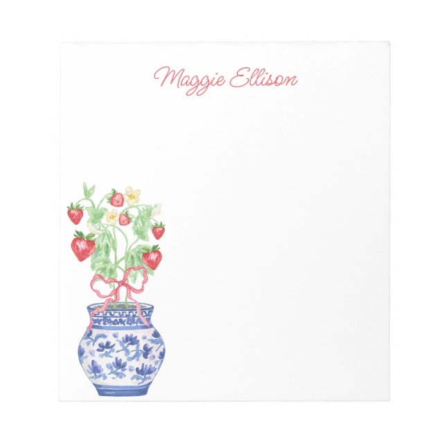 Bloco De Notas Chinoiserie Vase de Morangos Vermelhos Personaliza (Frente)